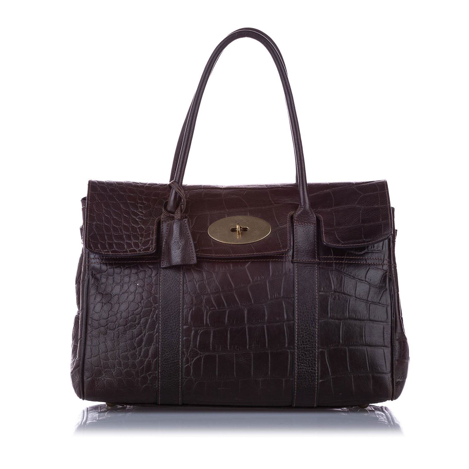 Authentic Mulberry Embossed Bayswater Leather Handbag: The Bayswater handbag features an embossed leather body rolled leather handles a front flap with a twist lock closure and interior zip and slip pockets. Brand: Mulberry Model: Embossed Bayswater Leath