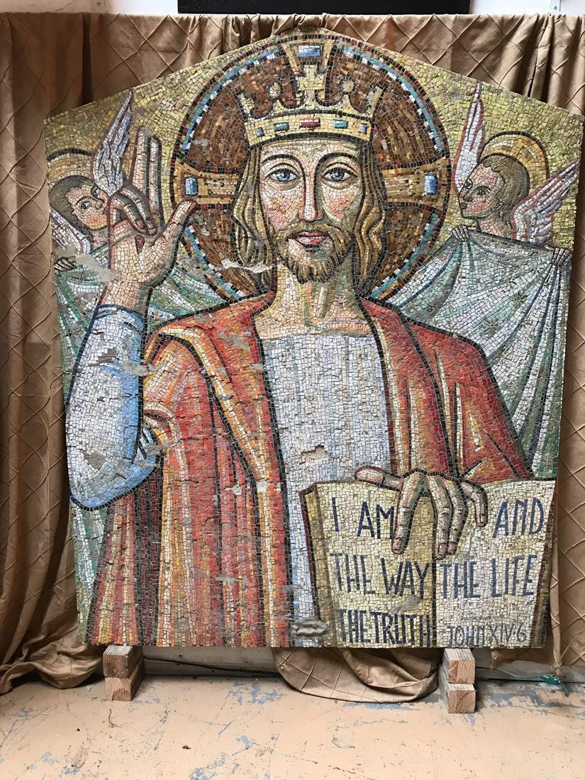 Antique Hand-Cut Authentic Italian Smalti Byzantine: Antique 19th Century Hand-Cut Authentic Italian Smalti Byzantine Style Religious Christian Jesus Christ Icon Salvaged Mounted Church Mural Mosaic Orthodox icon Religious icon Christian art Jesus Chris