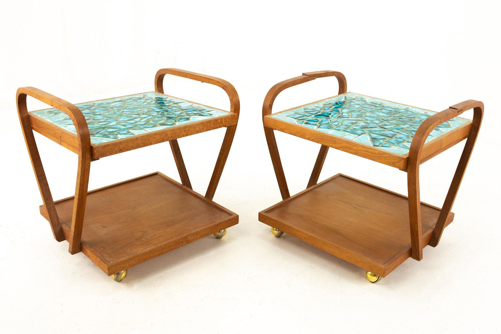 John Keal for Brown Saltman Style Mid Century Mosaic: John Keal for Brown Saltman Style Mid Century Mosaic Side End Table Cart Each table measures: 18 wide x 20 deep x 20 high See Terms & Conditions or contact us for shipping rates. It is your responsibi
