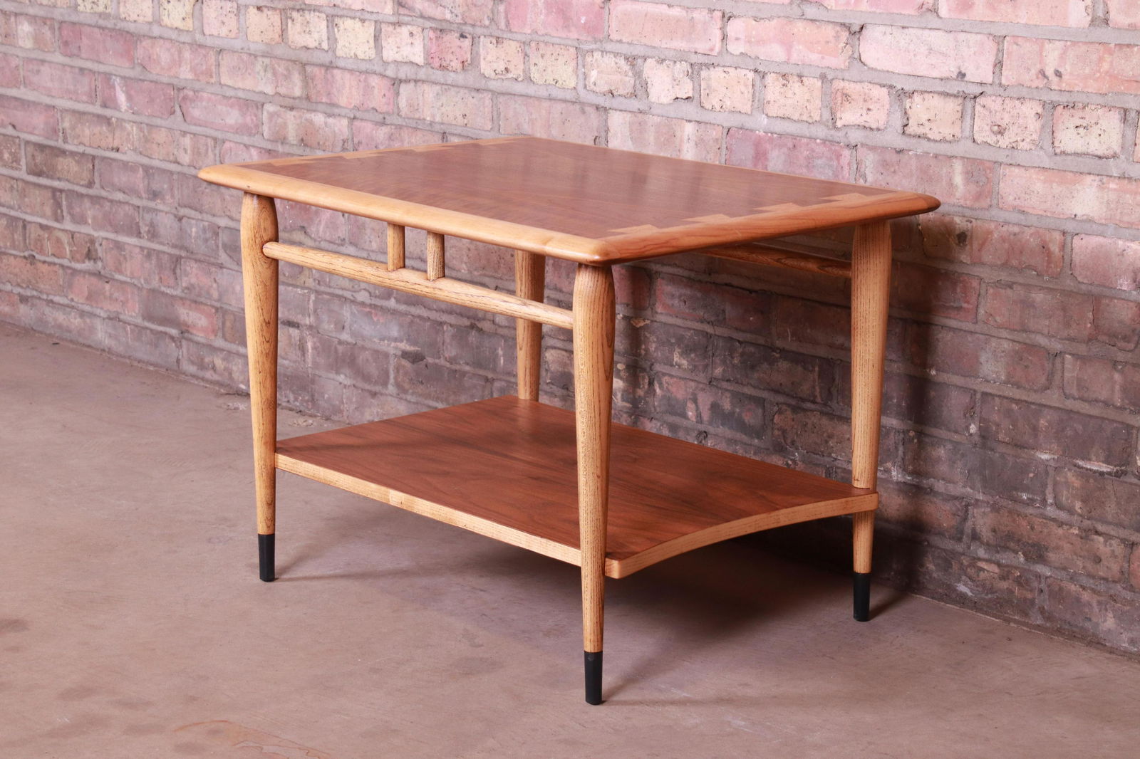 Authentic Lane Acclaim Mid-Century Modern Side Table: A gorgeous mid-century modern side table Designed by Andre Bus for Lane Furniture "Acclaim" Series USA 1960s Walnut with iconic ash dovetails and ebonized feet. Measures: 21.13"W x 28.13"D x 20.13"H.