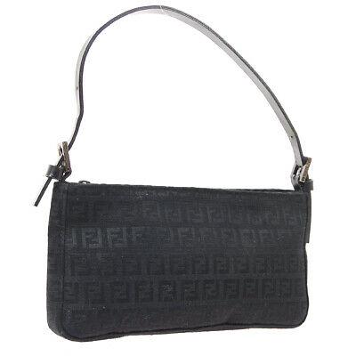 Authentic FENDI Hand Bag: Brand: FENDI Model: Hand Bag Country of Origin: Italy Material: Fabric Color: Black Size (Inch): W 9.8 x H 5.1 x D 1.4 " Handle Drop. 2.8 - 7.5 " Size (CM): W 25.0 x H 13.0 x D 3.5 cm Handle Drop. 7.0