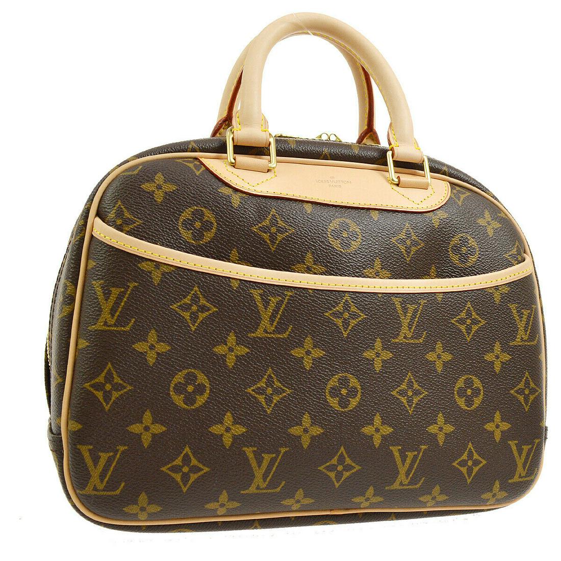 Authentic LOUIS VUITTON Hand Bag: Brand: LOUIS VUITTON Model: Hand Bag Country of Origin: United States Material: Monogram Canvas Leather Color: Browns Size (Inch): W 11.0 x H 8.7 x D 3.9 " Handle Drop. 3.5 " Size (CM): W 28.0 x H 22.