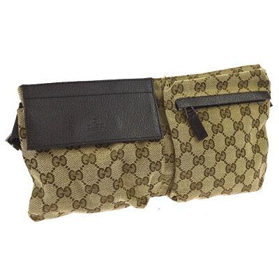 Authentic GUCCI Bum Bag: Brand: GUCCI Model: Bum Bag Country of Origin: Italy Material: Canvas Leather Color: Brown Size (Inch): W 11.6 x H 6.7 x D 0.8 " Belt Size. 32.3 - 46.5 " Size (CM): W 29.5 x H 17.0 x D 2.0 cm Belt Siz