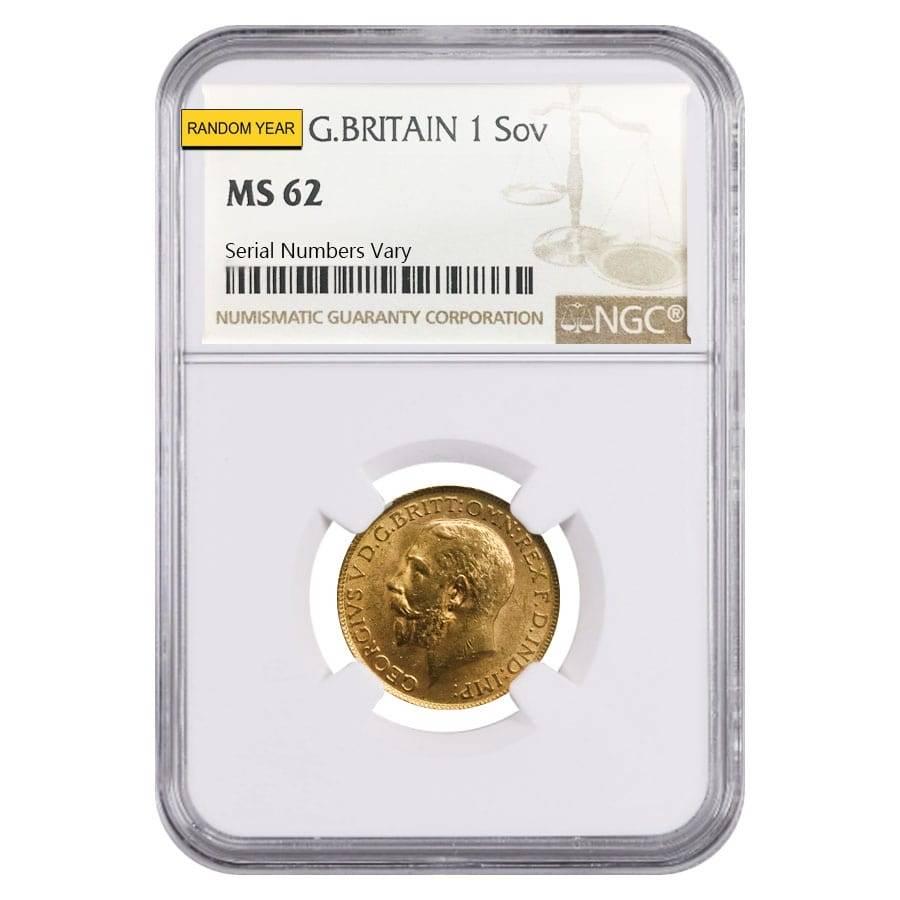 Gold Sovereign Coin NGC/PCGS MS 62 (Random Year): You are bidding on the total lot which includes 1 of the following item: Gold Sovereign Coin NGC/PCGS MS 62 (Random Year) Dealerâ€™s Pick: the years may all be the same or vary. Please note each