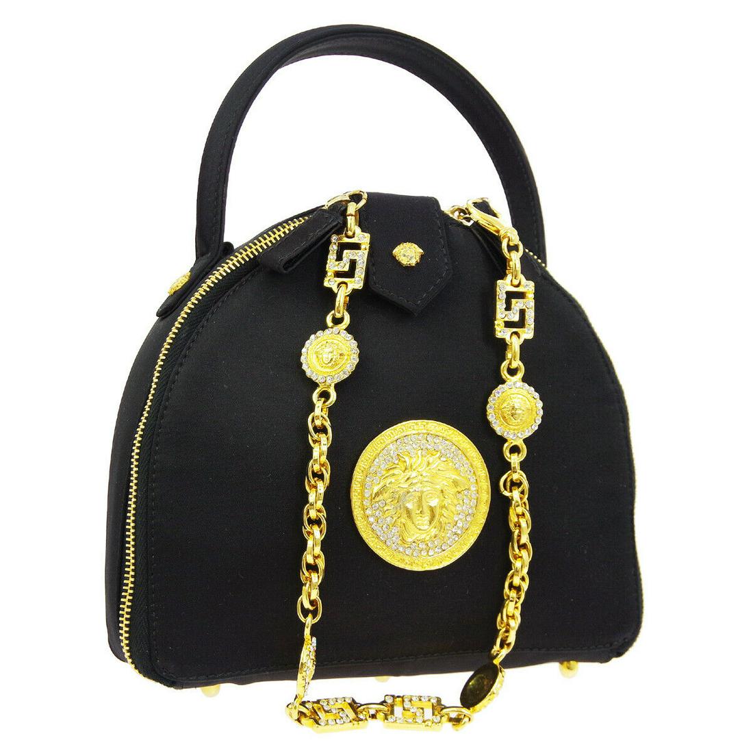 Authentic GIANNI VERSACE Hand Bag Hobo: Brand: GIANNI VERSACE Model: Hand Bag Hobo Country of Origin: Italy Material: Satin Color: Gold Size (Inch): W 7.9 x H 6.7 x D 2.0 " Handle Drop. 2.8 " Strap Drop. 19.7 " Size (CM): W 20.0 x H 17.0 x