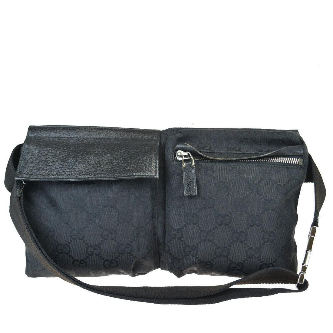 Authentic GUCCI Bum Bag: Brand: GUCCI Model: Bum Bag Country of Origin: Material: Canvas Color: Black Size (Inch): W11X H6.3X D1.2"Size (CM): W28X H16X D3Cm All Bidhaus items come with a 100 % money-back authenticity guarante