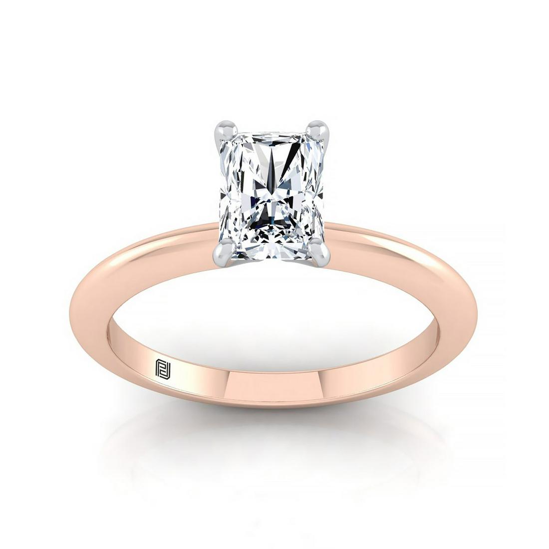 Radiant Cut Diamond Solitaire Engagement Ring With: A Classic Statement Of Style, This Radiant Cut Solitaire Engagement Ring Showcases A Knife Edge Shank And 4 Prong Center Setting In 14k Rose Gold14k Rose Gold Engagement Ring With Knife Edge Shank And