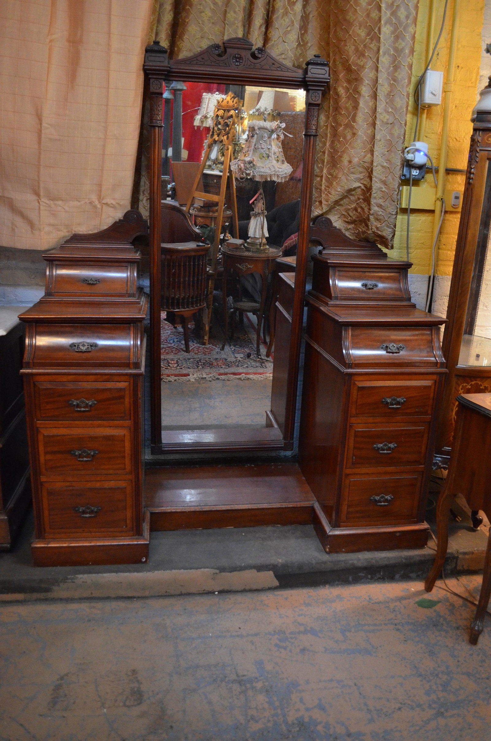 Antique Victorian Eastlake Vanity Dresser with Full: Antique Victorian Eastlake Vanity Dresser with Full Length Dressing Mirror and Drawers Great piece to have at the entrance or in the dressing room to help you get ready and to store your jewelry and/o