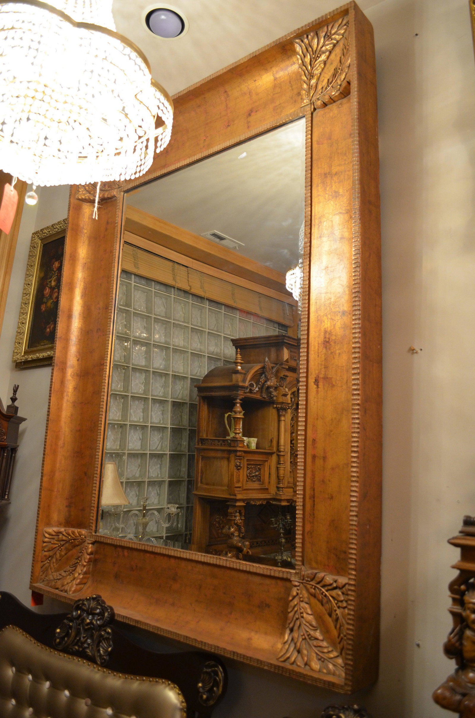 Regency Style Oversized Framed Carved Gold Gilded: Regency Style Oversized Framed Hand Carved Gold Gilded Mirror The mirror could be hung or leaned against a wall. A great piece to add to your dressing or entrance area. Circa 1970 H 80” W 60&rdq