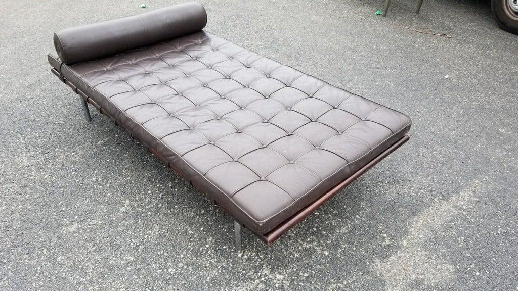Mid Century Modern Mies Van Der Rohe Barcelona Daybed: Mid Century Modern Mies Van Der Rohe Mahogany Frame Barcelona Daybed in Espresso Brown Leather The Mies Van Der Rohe Daybed design was first used in 1930 in Philip Johnson's apartment in New York