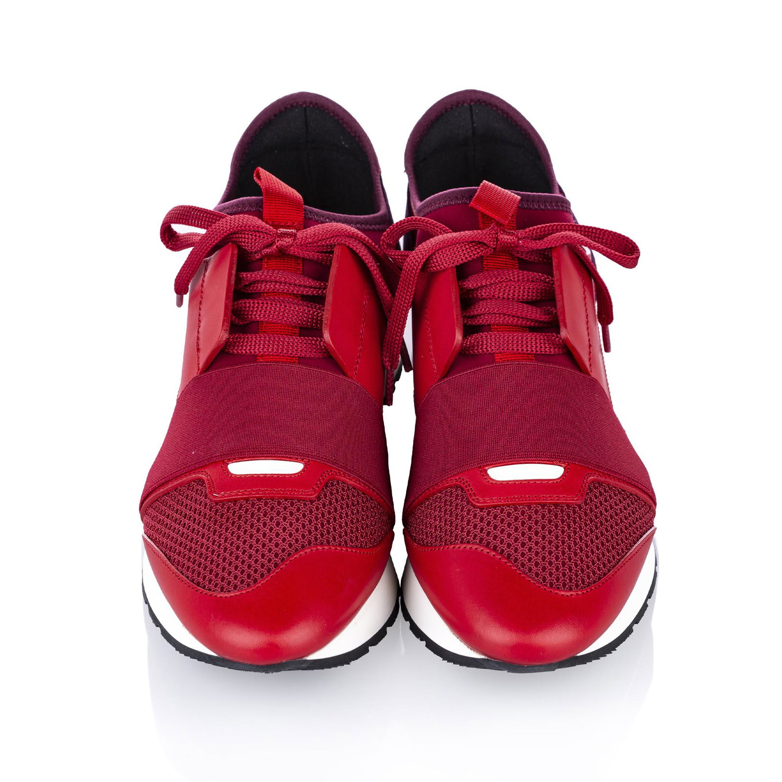 Authentic Balenciaga Race Runner Monochrome Nylon: This sneaker features nylon and leather upper lace up detail and rubber soles. Sole height: 2.54 cm. Brand: Balenciaga Model: Race Runner Monochrome Nylon Sneaker Origin: Italy Category: Sneakers Colo