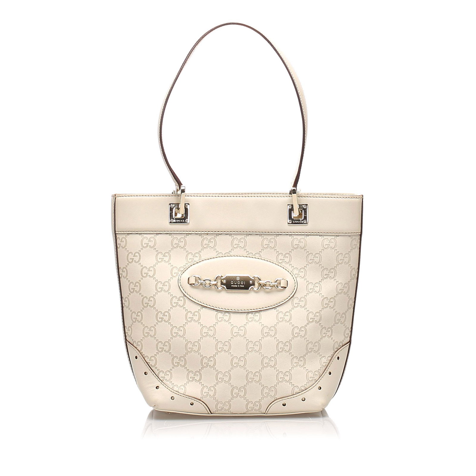 Authentic Gucci Guccissima Punch Tote Bag: The tote bag features a leather body with leather trim and silver-tone hardware a flat leather straps a top zip closure and an interior zip pockets. Brand: Gucci Model: Guccissima Punch Tote Bag Origi