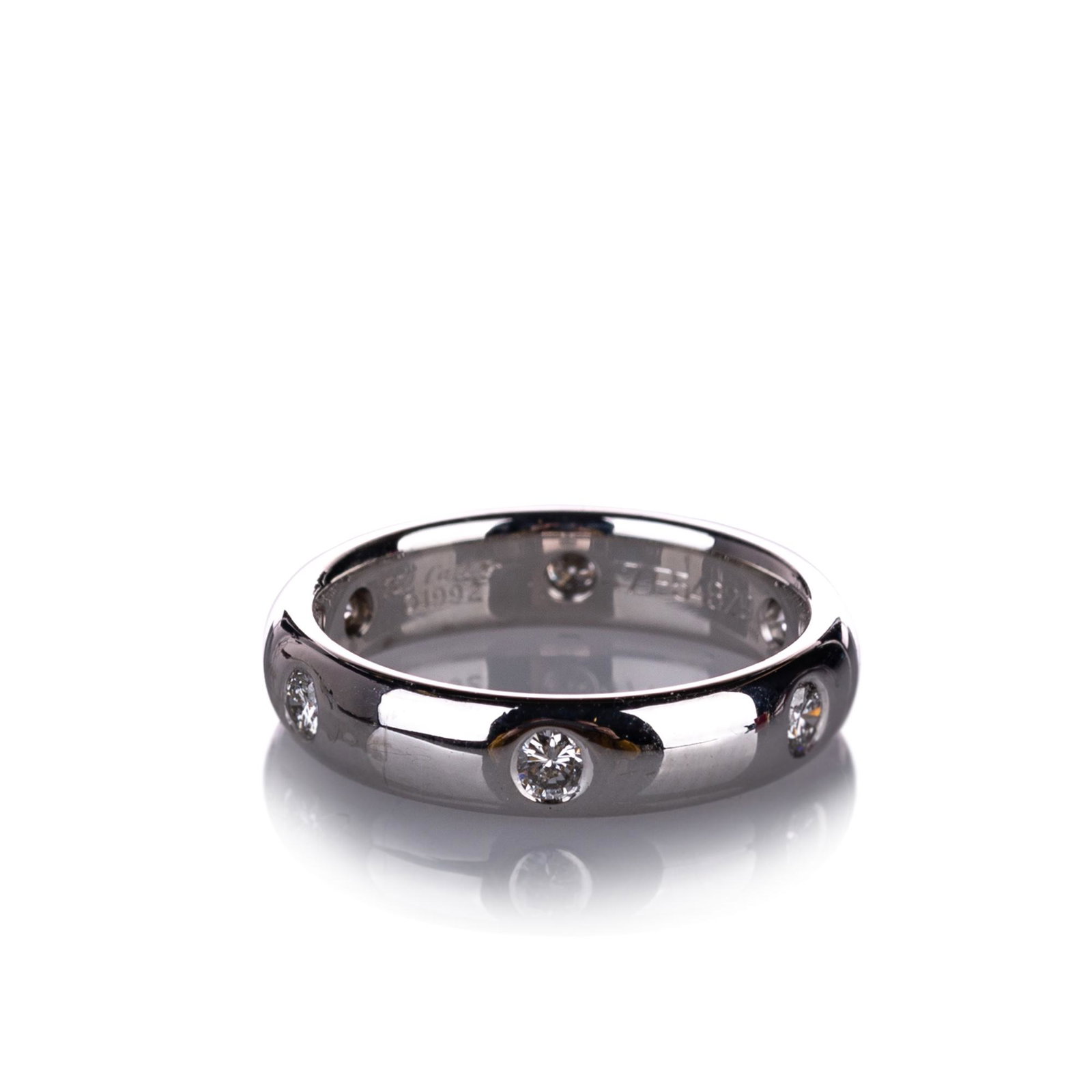 Authentic Cartier Diamond Ring: This ring features a diamond set in 18K white gold hardware. Weight about 4.4 g. Brand: Cartier Model: Diamond Ring Origin: FRANCE Category: Ring Color: Gold Style: Others Material: Metal x 18K White 