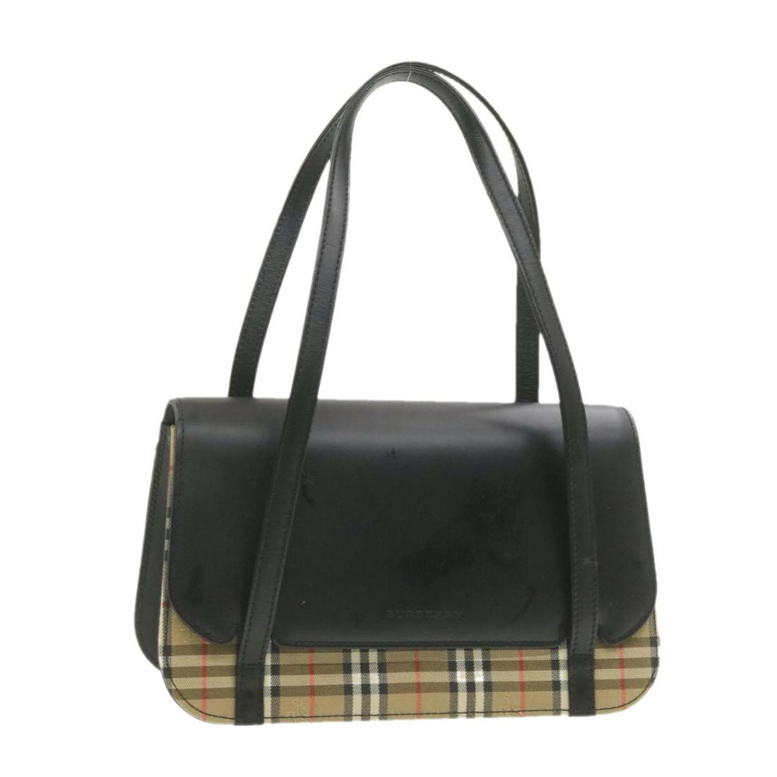 Authentic BURBERRY Nova Check Hand Bag Leather Nylon: Brand: BURBERRY Style: Hand Bag Material: Leather/ Nylon Color: Black/ Beige Made In: - Size (Inches): W9.44 x H5.9 x D3.93inch / Shoulder Drop 6.29inch(Approx) Exterior Condition: Nylon : rubbing Lea