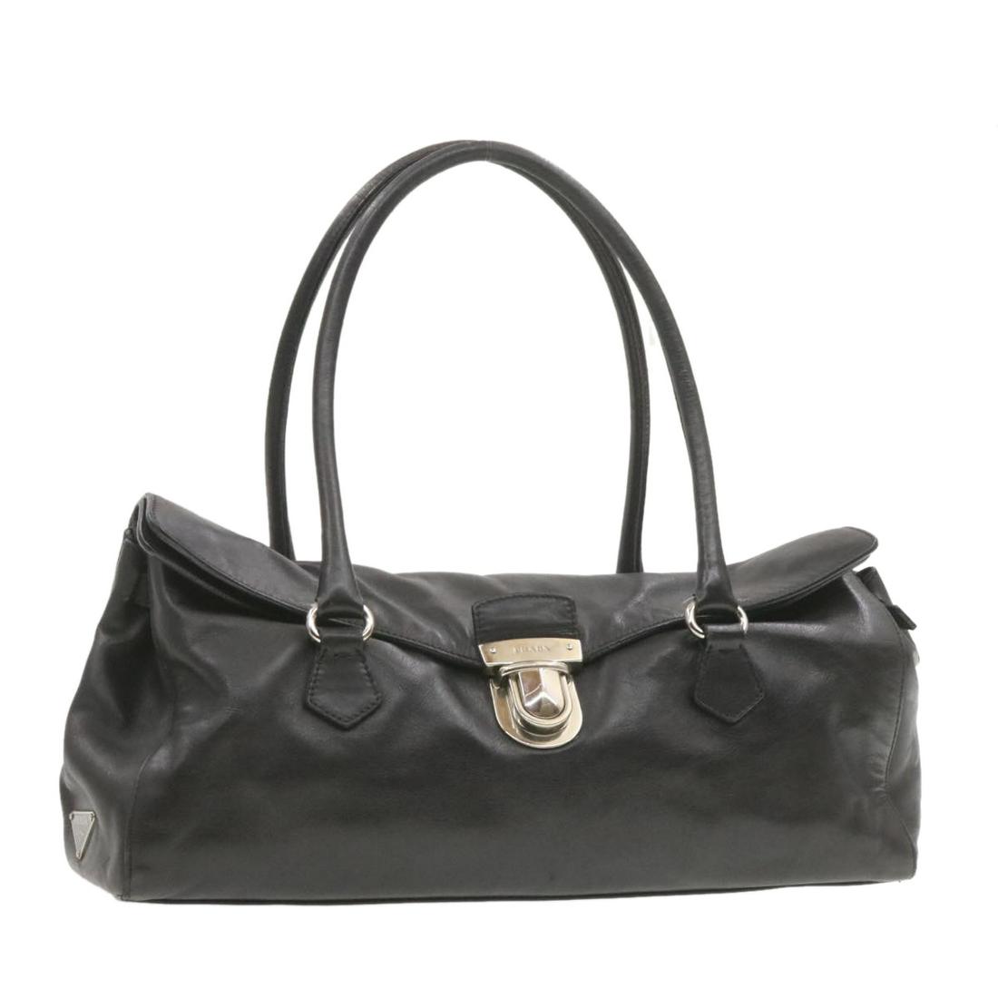 Authentic PRADA Shoulder Bag Leather Black: Brand: PRADA Style: Shoulder Bag Material: Leather Color: Black Made In: Italy Size (Inches): W13.38 x H6.29 x D4.33inch / Shoulder Drop 7.08-0inch(Approx) Exterior Condition: Leather : lose shape rub