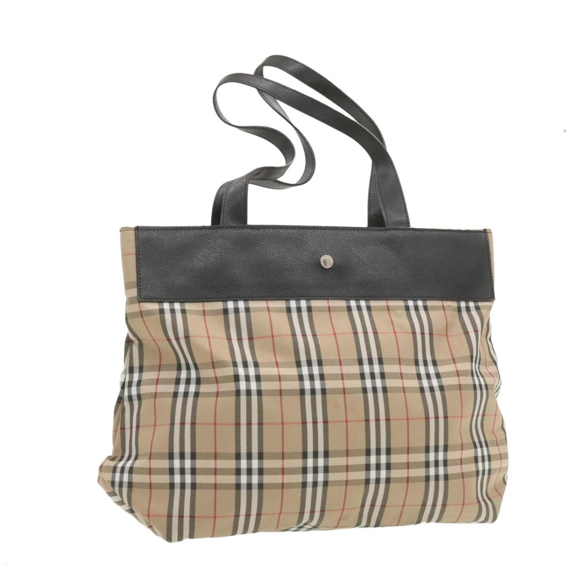 Authentic BURBERRY Blue Label Nova Check Tote Bag Beige: Brand: BURBERRY Style: Tote Bag Material: Nylon Color: Beige Made In: Italy Size (Inches): W14.96 x H11.02 x D4.72inch / Shoulder Drop 9.44inch(Approx) Exterior Condition: Nylon : lose shape rubbing s