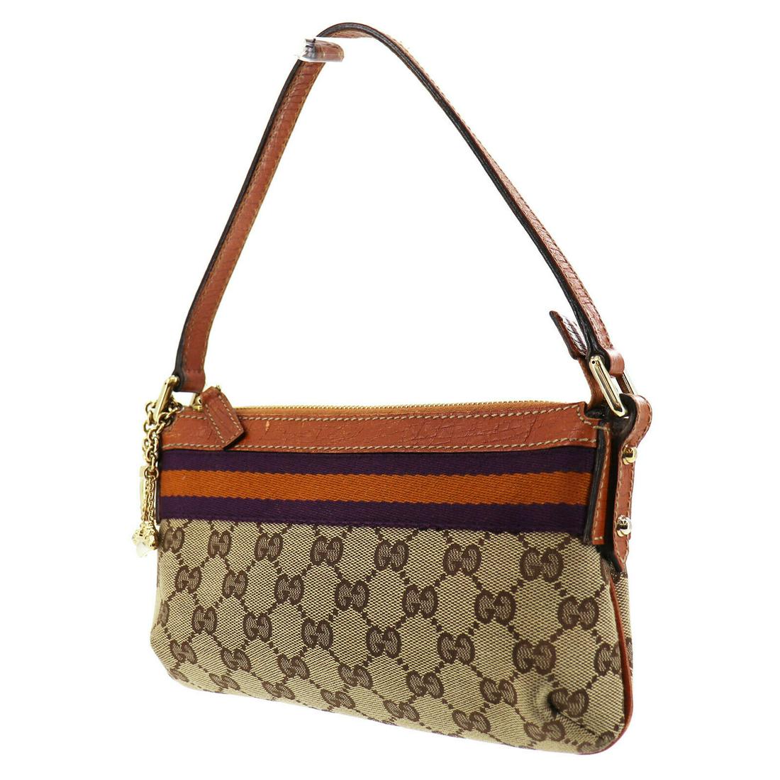 Authentic GUCCI Hand Bag: Brand: GUCCI Model: Hand Bag Country of Origin: Italy Material: Canvas Color: Gold Size (inch): small All Bidhaus items come with a 100 % money-back authenticity guarantee. ALL SALES ARE FINAL. Please
