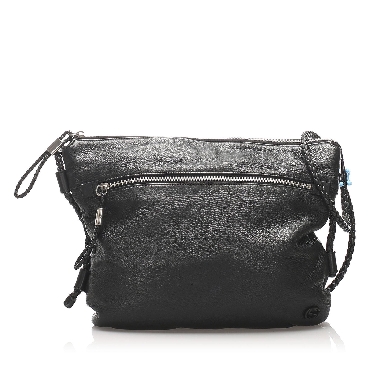 Authentic Gucci Leather Shoulder Bag: This shoulder bag features a leather body an exterior front zip pocket a rolled shoulder strap a top zip closure and interior zip and slip pockets. Brand: Gucci Model: Leather Shoulder Bag Origin: Ita