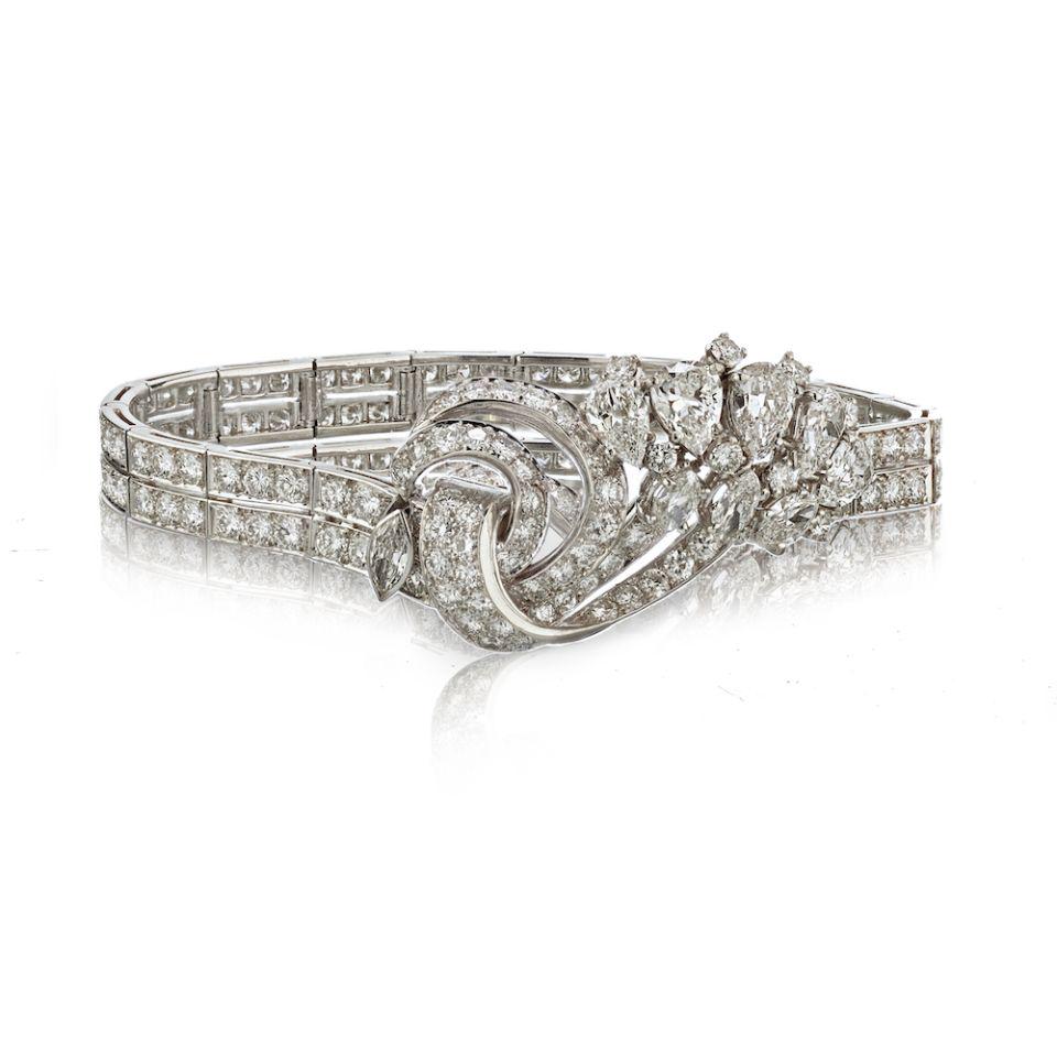 Authentic Mellerio French Vintage Bracelet: Type: Vintage Bracelets Brand: Mellerio Style: French Metal: Platinum Grams: 37.6 Approximate Diamond Weight: 13.25 Cts Other Details: Mellerio Paris 147=RB/5