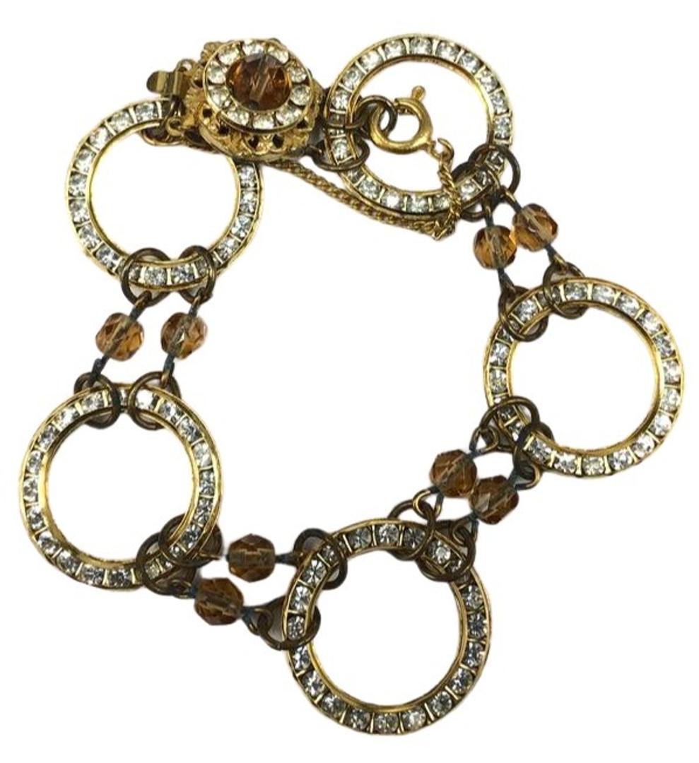 Authentic Miriam Haskell Gold Plated W/ Rhinestone Link: Brand: Miriam Haskell Style: Link Bracelet Hallmark:: Yes Fastening: Circular Spring and Jump Ring Category: Bracelet Materials: Gold Plated, Rhinestone Size: Other Remarks: All Bidhaus items come wit