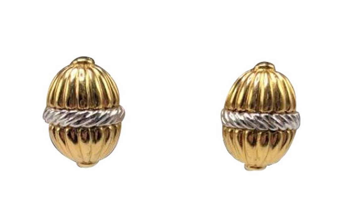 Authentic Burberry Two Tone Acorn Earrings: Brand: BurberryMaterial: Gold-platedStyle: EarringsClipHallmark: BurberryCountry of Origin: United KingdomAll Bidhaus items come with a 100% money-back authenticity guarantee. ALL SALES ARE FINAL. Ple
