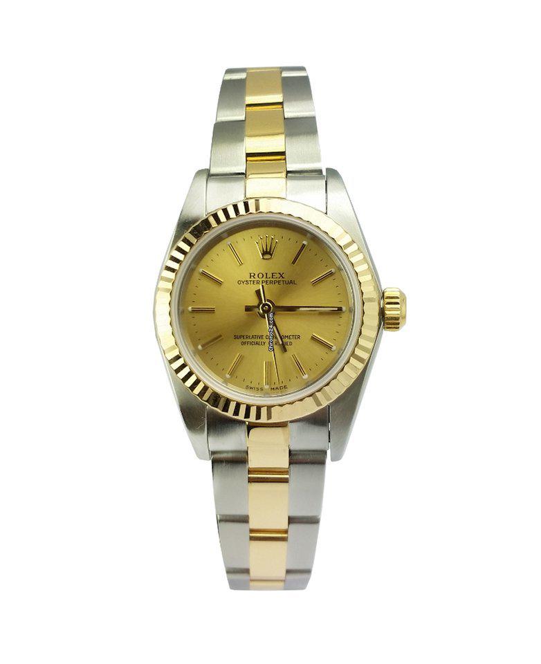 Authentic Rolex 2-Tone/Oyster Perpetual/REF: 76193: Basic Info Listing number: 25C1J1 Brand: Rolex Model: Oyster Perpetual Reference number: 76193 Movement: Automatic Case material: Gold/Steel Bracelet material: Gold/Steel Year of production 2000 Condi
