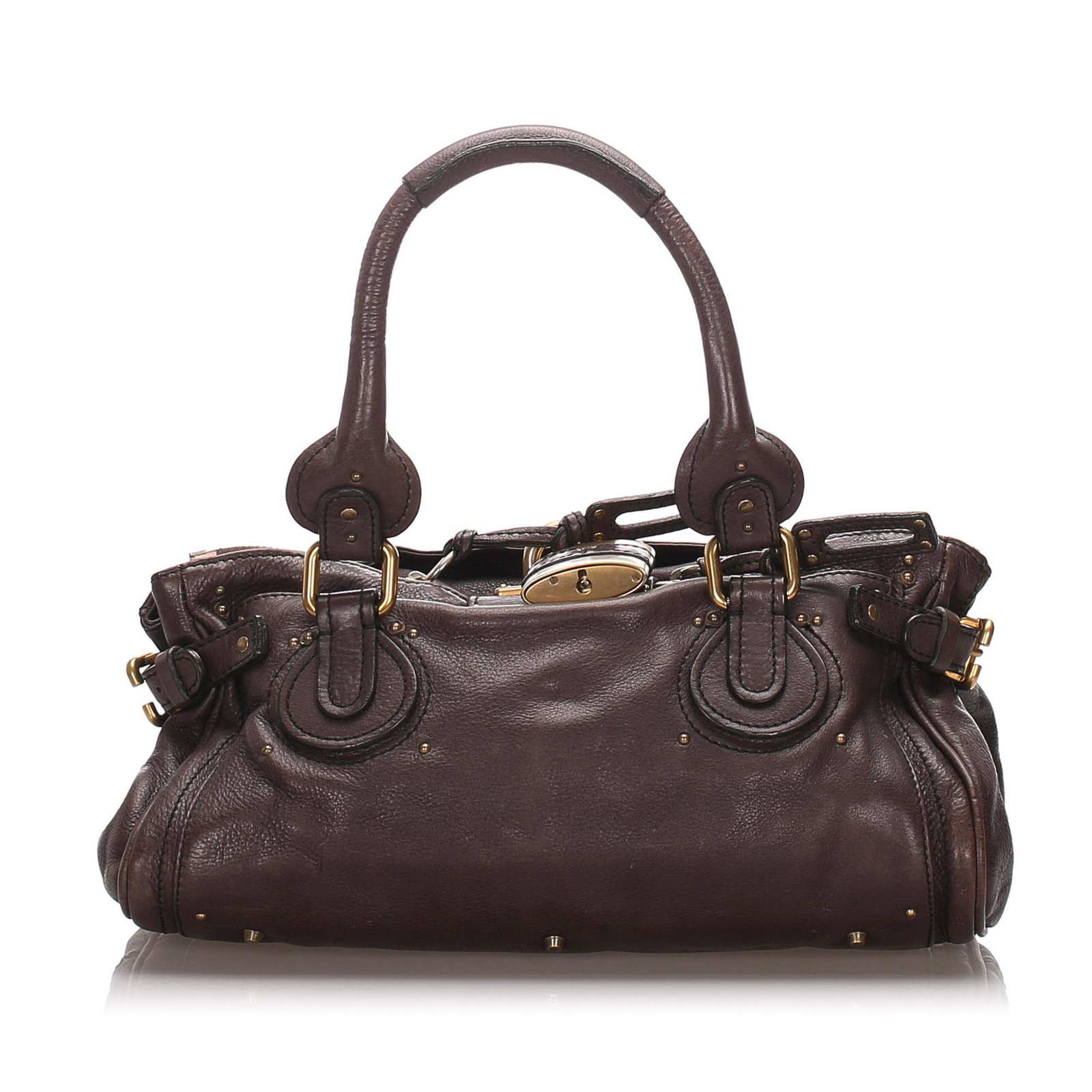 Authentic Chloe Leather Paddington Handbag: This handbag features a leather body, rolled leather handles, a gold-tone padlock detail, a top zip closure, and interior zip and slip pockets.Brand: Chloe Model: Leather Paddington Handbag Origin: Fr