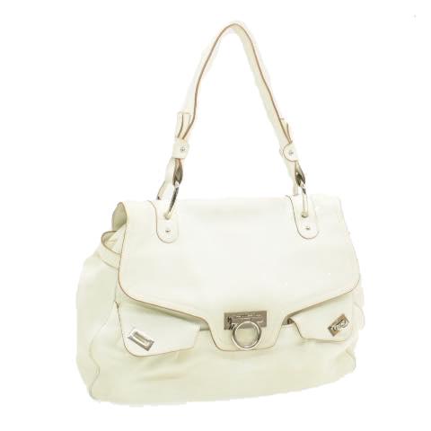 Authentic SALVATORE FERRAGAMO Leather Shoulder Bag: Brand: SALVATORE FERRAGAMO Material: Leather Style: Shoulder Bag Color: White Size(inch): W14.17 x H11.81 x D3.93inch / Shoulder Drop 8.66inch(Approx) Country of Origin: Italy Accessory: There is no i