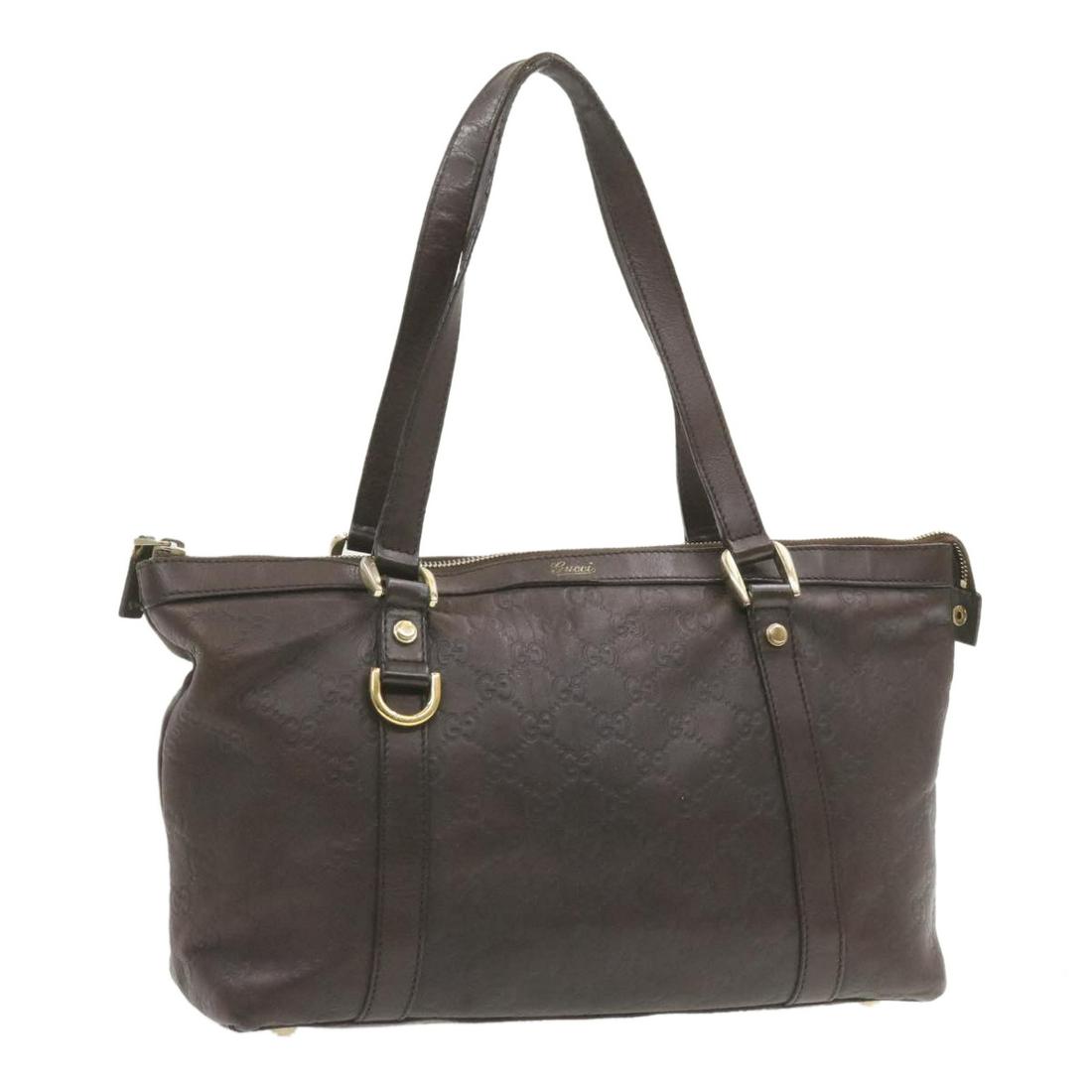 Authentic GUCCI Leather Tote Bag: Brand: GUCCI Material: Leather Style: Tote Bag Color: Brown Size(inch): W14.17 x H8.26 x D4.72inch / Shoulder Drop 7.87inch(Approx) Country of Origin: Italy Accessory: There is no item box and dust ba