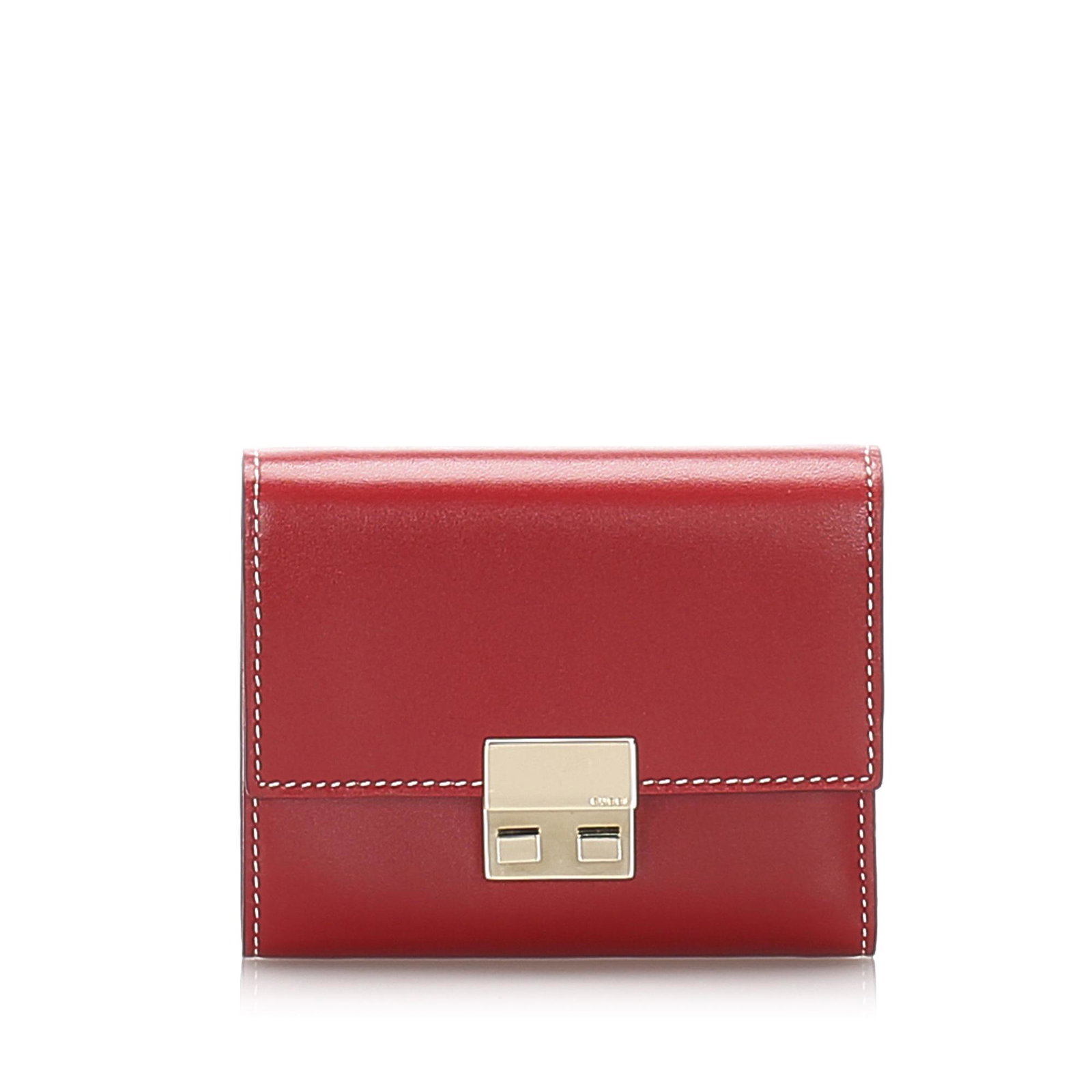 Authentic Gucci Leather Trifold Wallet: This wallet features a leather body a top flap with push lock closure and interior slip pockets. Brand: Gucci Model: Leather Trifold Wallet Origin: Italy Category: Small Wallets Color: Red Style: Othe