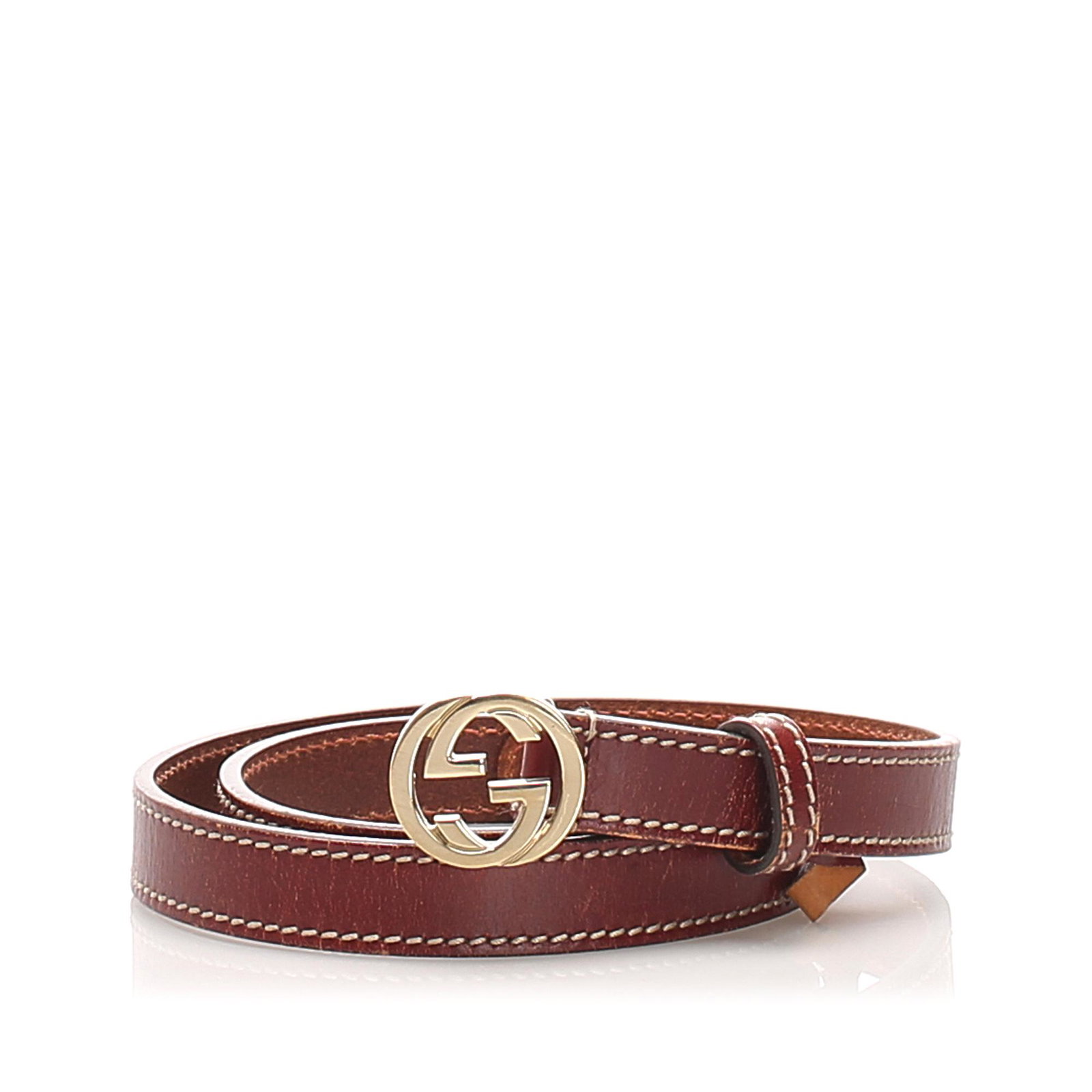 Authentic Gucci GG Leather Belt: This belt features a leather body with a interlocking G silver-toned hardware buckle. Brand: Gucci Model: GG Leather Belt Origin: Italy Category: Belt Color: Brown Style: GG Material: Leather x Calf x
