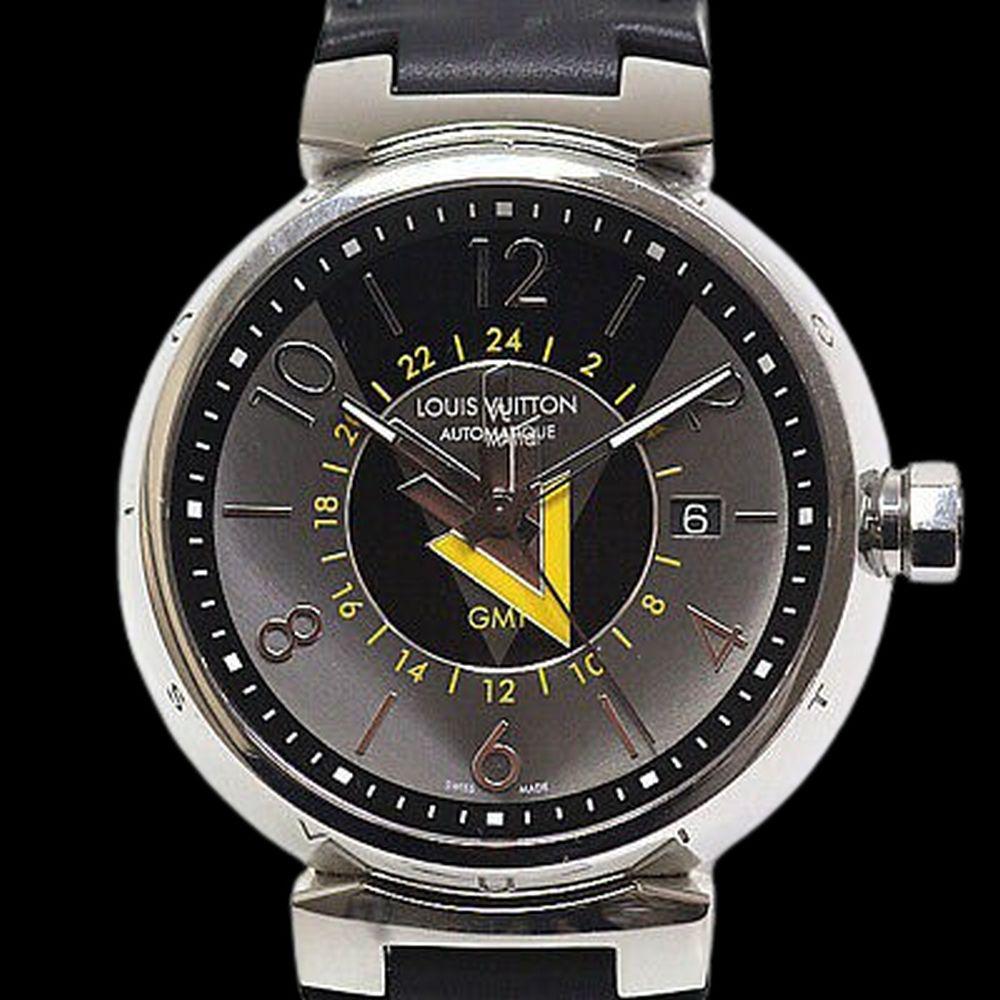 Authentic LOUIS VUITTON Men's Tambour VVV Automatic GMT: It is Louis Vuitton men watch tambour VVV automatic GMT. Finished new internal inspection operation has been confirmed at the affiliated watch shop. Although there are a few small wounds it is in a ve