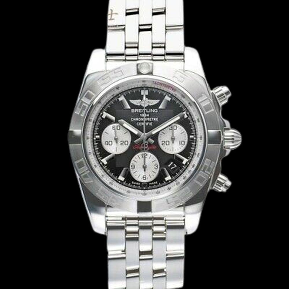 Authentic BREITLING Chronomat B01 AB0110 SS Automatic: Genre: Watch / watch Men's Brand: Breitling Product Name: Chronomat B01 Model:: AB0110 Serial: 30 Material: Stainless steel Dial: Black / Silver Bezel: Stainless steel Belt: Stainless steel Movement: 