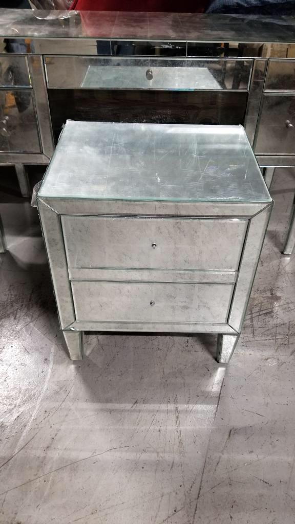 Restoration Hardware Teen Beaumont 2 Drawer Nightstand: Restoration Hardware Teen Beaumont 2 Drawer Nightstand Floor Model An Art Deco design. Handcrafted using a silver-leaf Ã©glomisÃ© technique its burnished panels perfectly re-create the luster and