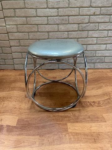 Mid century modern Round Leather Thonet Stool with: MCM Thonet Steel Base and Leather Round Top Stool Have 2 silver/gray and 1 red available. Great condition D 16” H 16” Good condition All Bidhaus items come with a 100% money-back guarantee
