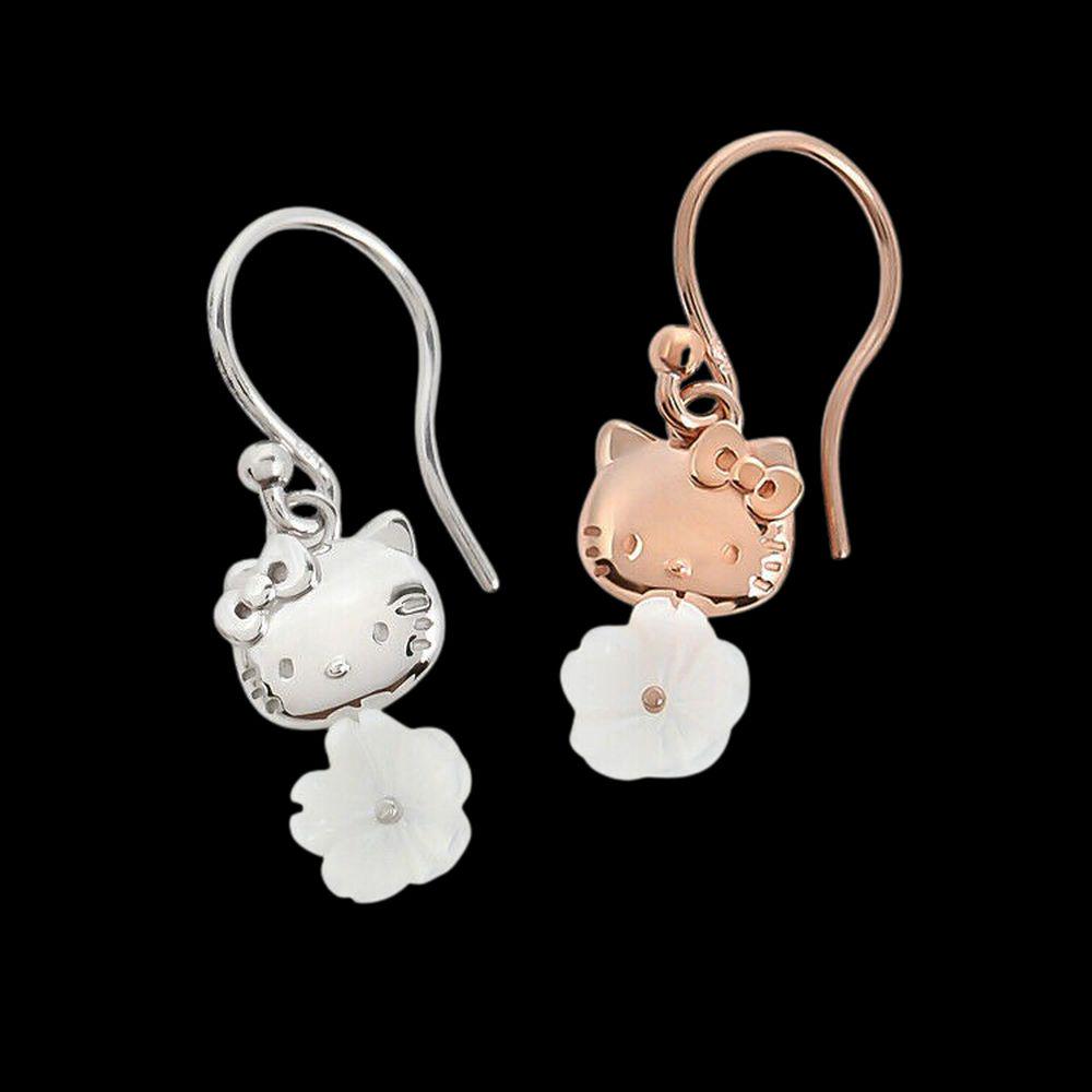 Authentic Sanrio Earrings Hello Kitty White Flower: Condition: New Item size is H12mmW7mm Materials: Body: SILVER925 silver color ... rhodium plating (with discoloration prevention effect) pink gold color ... pink gold plating flower: shell What you se
