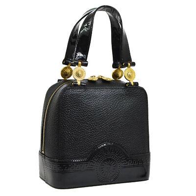 Authentic VERSACE Hand Bag: Brand: VERSACE Model: Hand Bag Country of Origin: Italy Material: Leather Patent Leather Color: Black Gold Size (Inch): (Inch):W 7.9 x H 7.3 x D 4.3 " Handle Drop. 6.1 " Size (CM): All Bidhaus items c