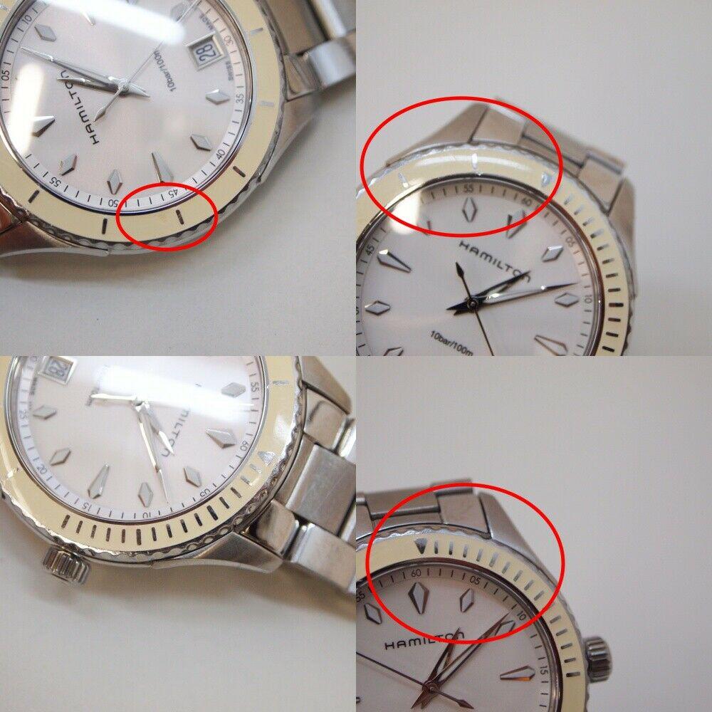 Authentic HAMILTON Jazz Master Sea View H37411111: Condition: Used (pre-owned) Wrist size is 17cm . Case size is 3.5cm . There are small scars and rubbing from normal use which may not be seen from the pictures. if you want the one without single scar