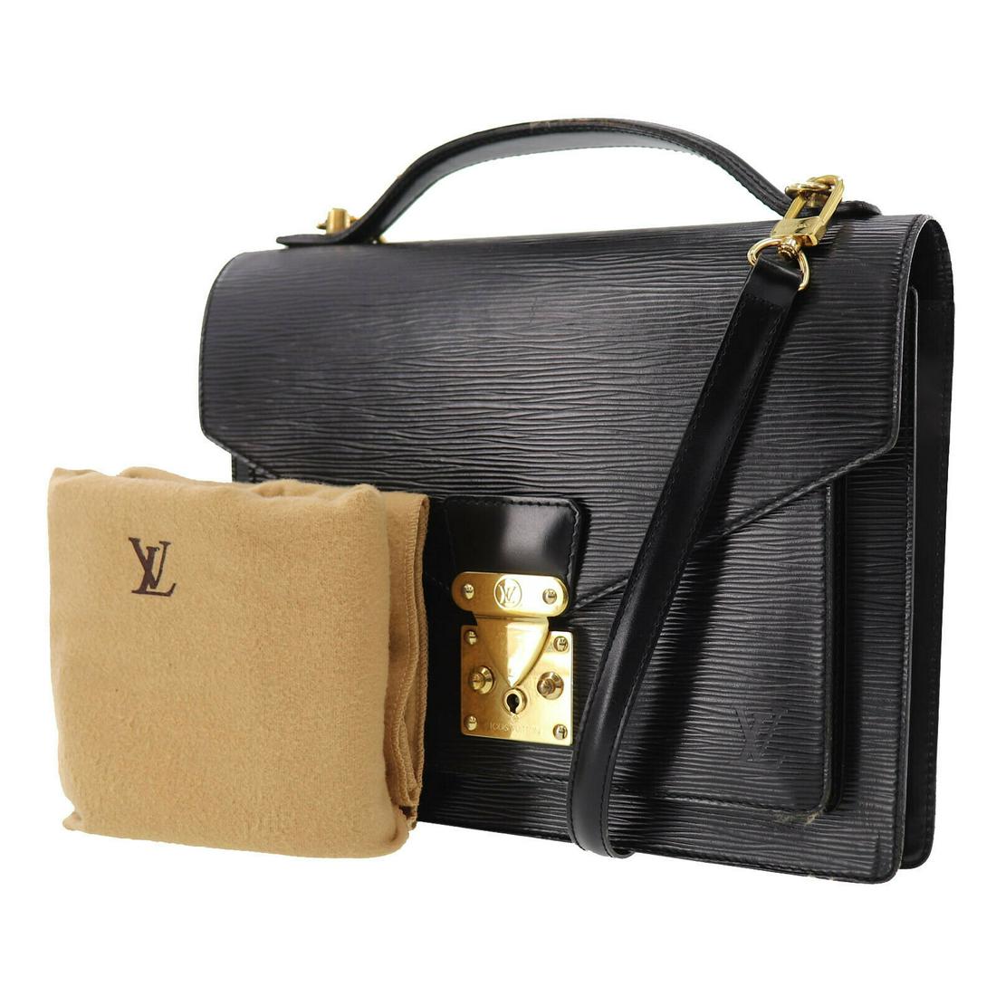 Authentic LOUIS VUITTON Hand Bag: Brand: LOUIS VUITTON Model: Hand Bag Country of Origin: Italy Material: Epi Leather Color: Black Bag Length: 11.0 Bag Height: 8.6 Bag Depth: 1.9 All Bidhaus items come with a 100 % money-back authenti