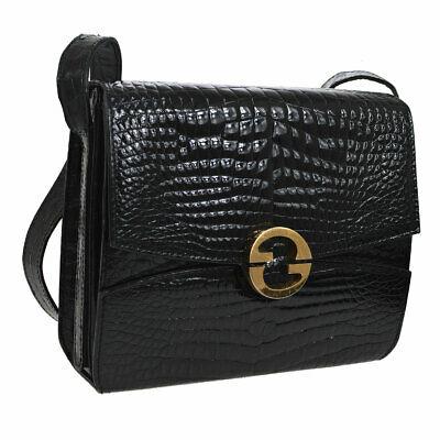Authentic GUCCI Shoulder Bag: Brand: GUCCI Model: Shoulder Bag Country of Origin: Italy Material: Crocodile Leather Color: Black Size (Inch): W 8.7 x H 8.3 x D 2.8 " Strap Drop. 6.3 or 13.0 " Size (CM): W 22.0 x H 21.0 x D 7.0 cm 