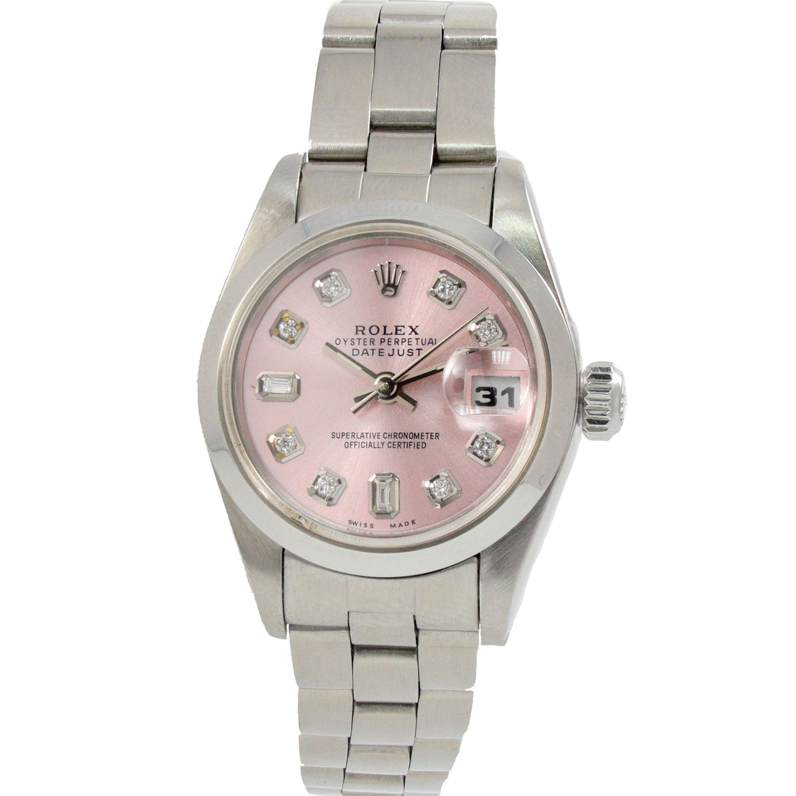 Authentic ROLEX DATEJUST 26mm Stainless Steel Oyster: ROLEX DATEJUST 26mm Stainless Steel Oyster Bracelet Pink Dial 18KT White Gold Bezel 1997 Manufacturer: ROLEX Condition: Gently Used MM: 26MM Reference Number: 69160 All Bidhaus items come with a 100%