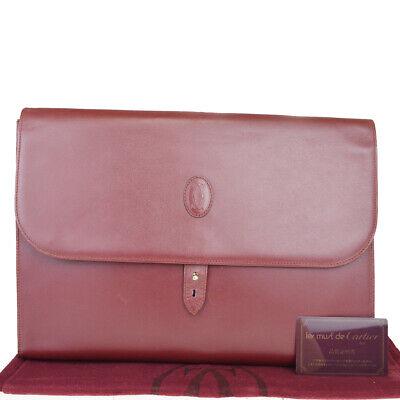 Authentic CARTIER Clutch: Brand: CARTIER Model: Clutch Country of Origin: Material: Leather Color: Bordeaux Size (Inch): W13X H9.1X D1.2"Size (CM): W33X H23X D3Cm All Bidhaus items come with a 100 % money-back authenticity gua