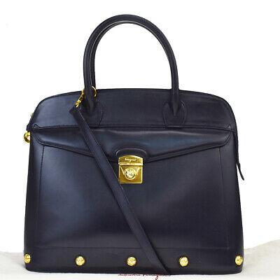 Authentic SALVATORE FERRAGAMO Shoulder Hand Bag: Brand: SALVATORE FERRAGAMO Model: Shoulder Hand Bag Country of Origin: Material: Leather Color: Navy Blue Size (Inch): W14.6X H11.8X D3.9"Size (CM): W37X H30X D10Cm All Bidhaus items come with a 100 %