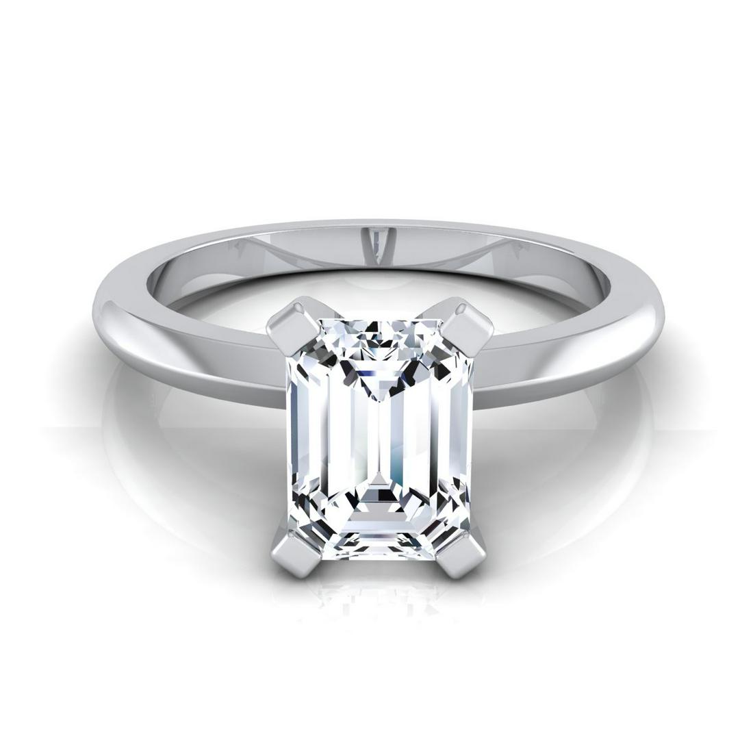 Diamond 4-prong Emerald Cut Solitaire Ring Mounting: Classic 14k White Gold Emerald Cut Solitaire Engagement Ring Mounting Showcases A Modern Knife Edge Shank And 4 Prong Head To Accommodate A 1.25ct Center Stone 14k White Gold Ring Mounting With 4 Pron
