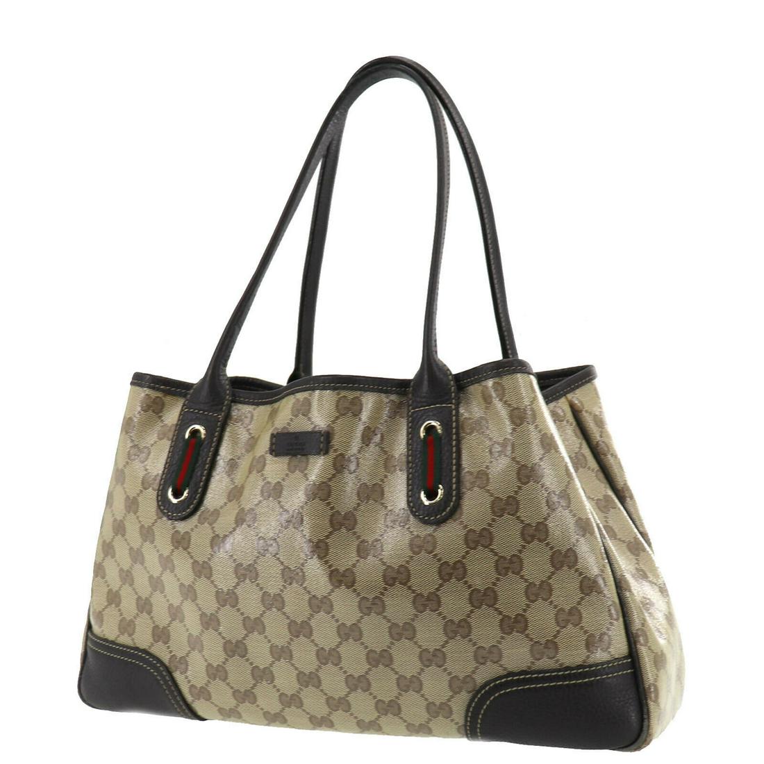 Authentic GUCCI Tote: Brand: GUCCI Model: Tote Country of Origin: Italy Material: Canvas Color: Gold Size (inch): medium All Bidhaus items come with a 100 % money-back authenticity guarantee. ALL SALES ARE FINAL. Please re