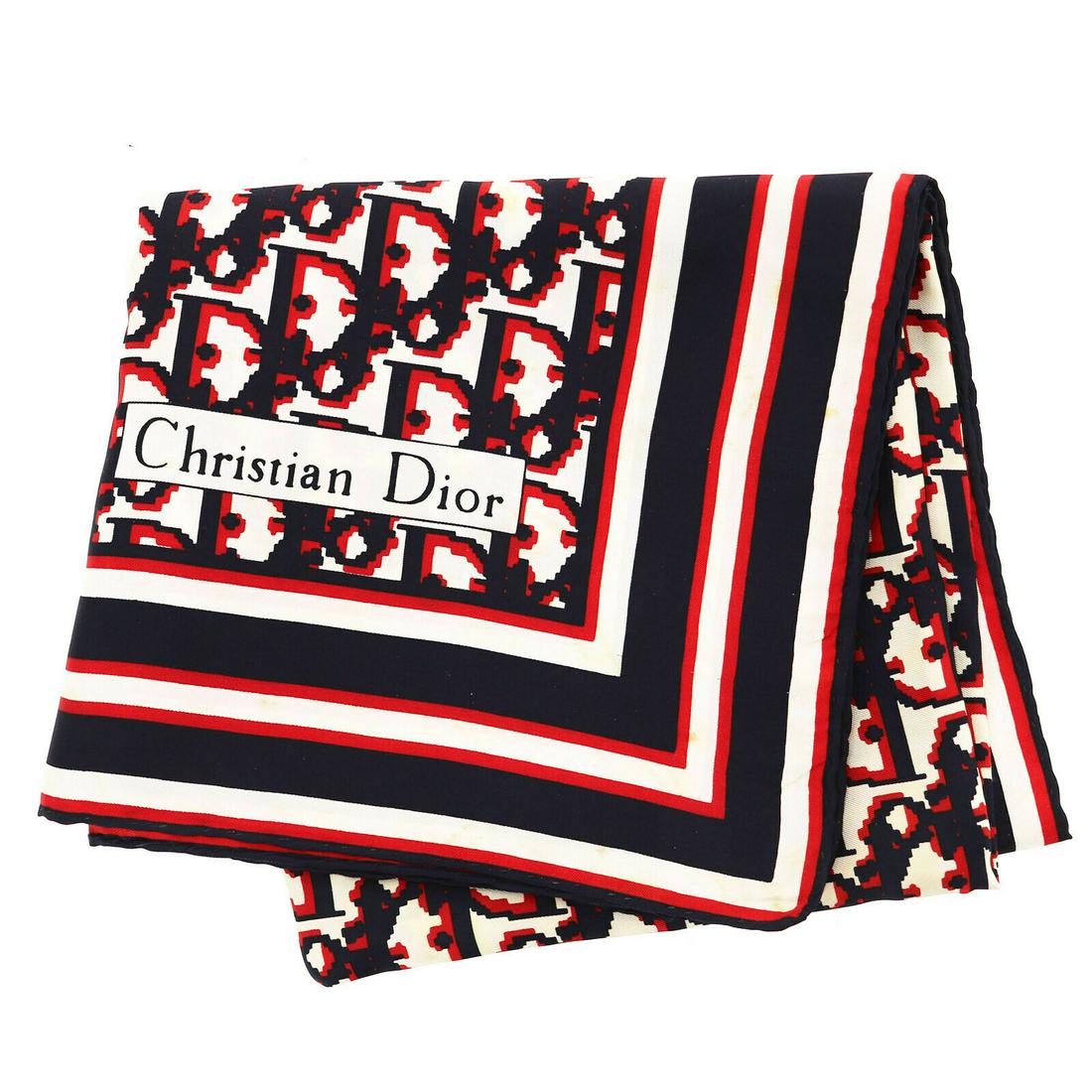 Authentic DIOR Scarf: Brand: DIOR Model: Scarf Country of Origin: Italy Material: 100% Silk Color: Red Navy All Bidhaus items come with a 100 % money-back authenticity guarantee. ALL SALES ARE FINAL. Please refer to images