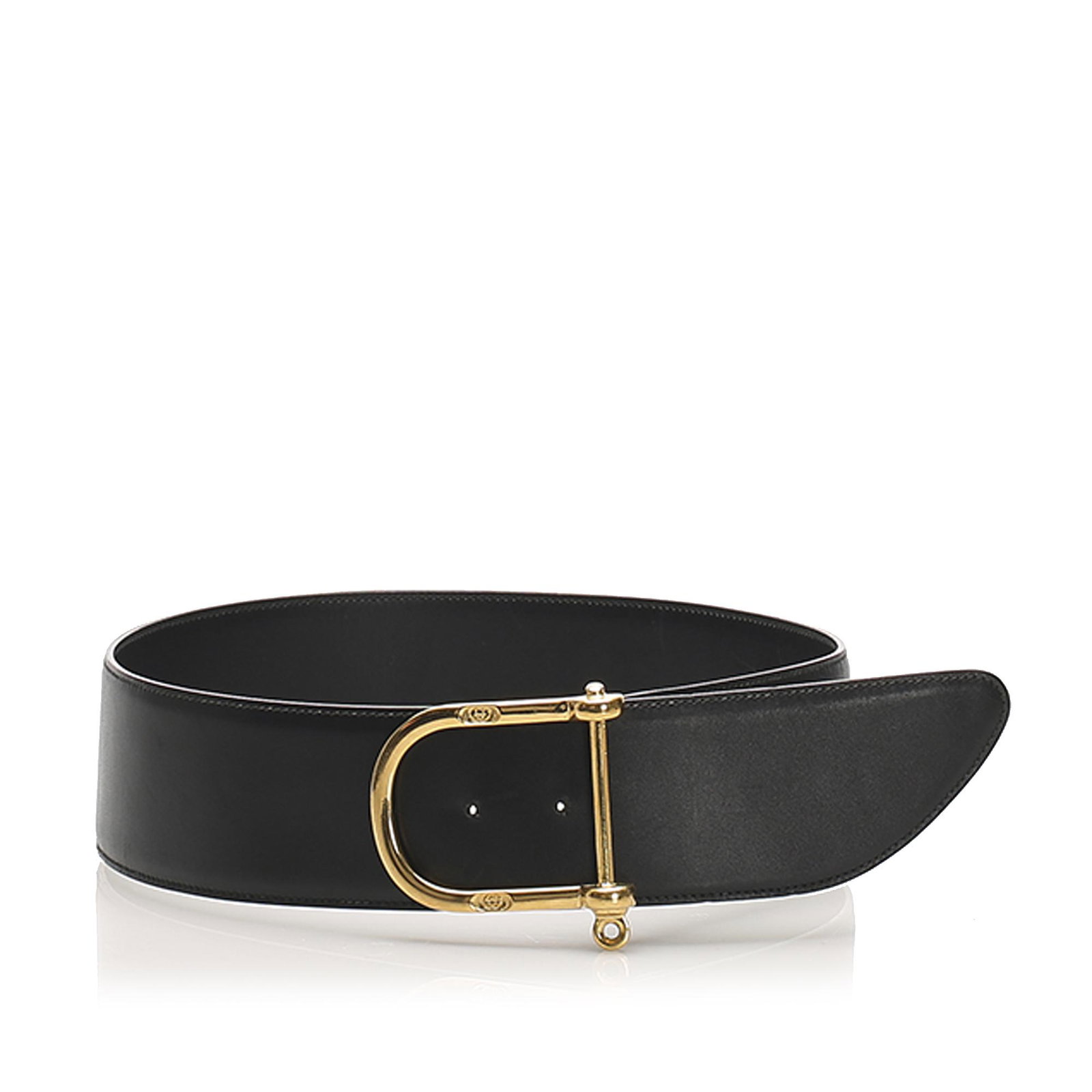 Authentic Gucci Horsebit Leather Belt: This belt features a leather body a gold-tone hardware horsebit detail and peg-in-hole closure. Brand: Gucci Model: Horsebit Leather Belt Origin: Italy Category: Belt Color: Black Style: Horsebit Mate