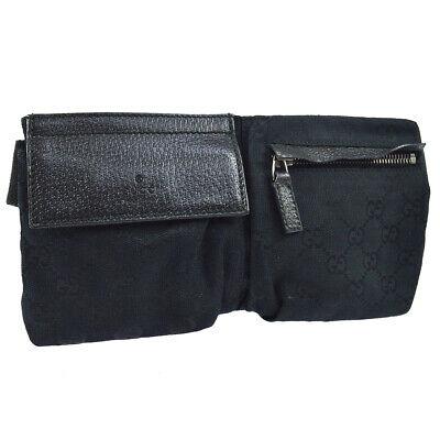 Authentic GUCCI Gg Bum Bag: Brand: GUCCI Model: Gg Bum Bag Country of Origin: Italy Material: Canvas Color: Black Size (Inch): W 9.1 x H 5.1 x D 0.8 "Belt Size. 31.5 - 46.1 " Size (CM): W 23.0 x H 13.0 x D 2.0 cmBelt Size. 80.0 