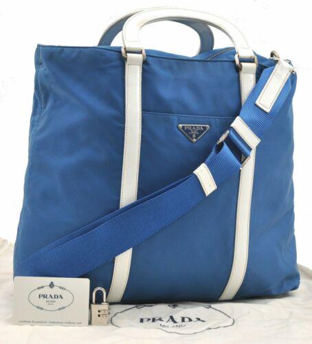 Authentic PRADA Hand Bag: Brand: PRADA Model: Hand Bag Country of Origin: Italy Material: Nylon Color: Blue Bag Length: 13.4inches (34cm) Bag Height: 11.8inches (30cm) Bag Depth: 4.7inches (12cm) All Bidhaus items come with a 