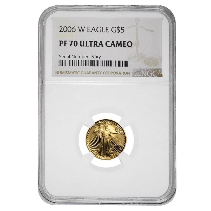2006 W 1/10 oz $5 Proof Gold American Eagle NGC PF 70: You are bidding on the total lot which includes 1 of the following item: 2006 W 1/10 oz $5 Proof Gold American Eagle NGC PF 70 UCAM This 2006 W 1/10 oz $5 Proof Gold American Eagle NGC PF 70 is an exc